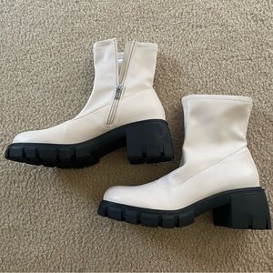 Steven New York Nude Bone Zip Up Leather Boots